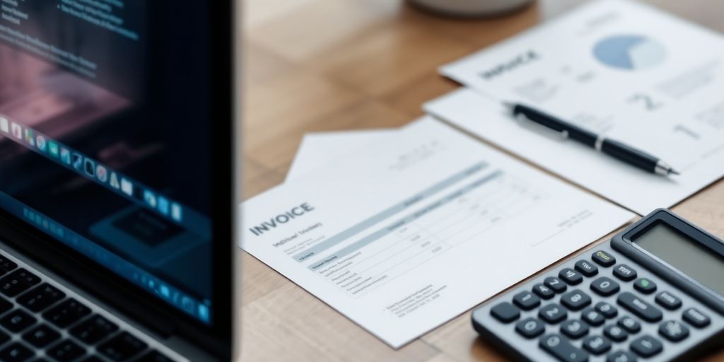 Guía Completa sobre la Integración de Facturación con ERPs para Optimizar tu Negocio 7 Espacio de trabajo con computadora portátil y facturas.