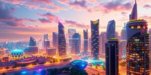 Blog 33 Ciudad futurista con tecnología avanzada y robótica.