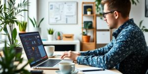 Blog 25 Persona trabajando con herramientas de IA en su escritorio.
