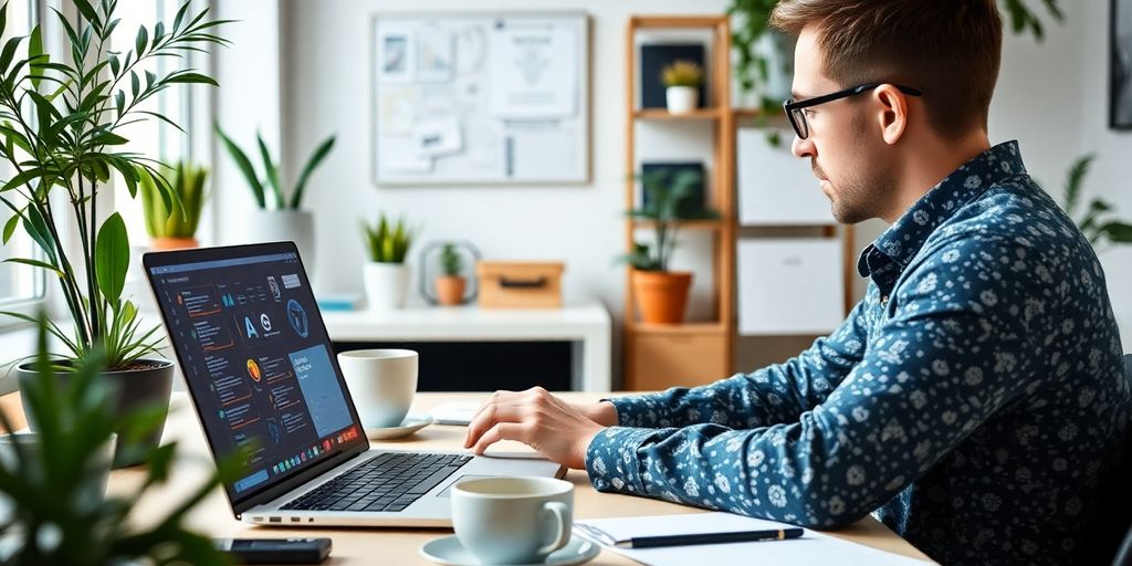 Persona trabajando con herramientas de IA en su escritorio.