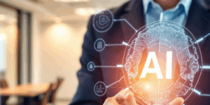 Interacción profesional con tecnología de inteligencia artificial.