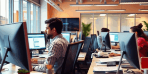 Equipo trabajando con automatización de procesos administrativos.