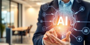 Interacción profesional con tecnología de inteligencia artificial.