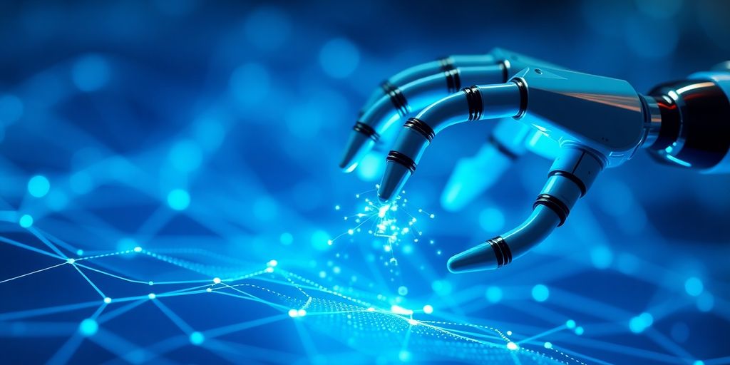 El Futuro de la Información: Explorando la Recolección Automatizada de Datos 1 Manos robóticas recolectando datos digitales.