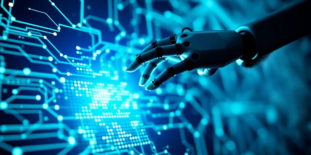 Manos robóticas extrayendo información de una base de datos digital.