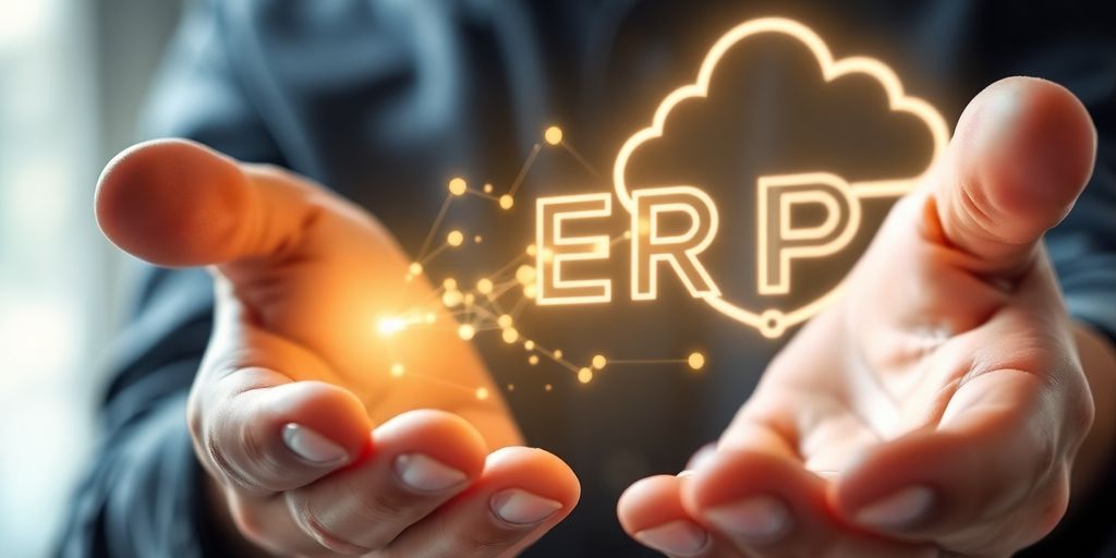 Maximizando la Eficiencia: Estrategias para la Integración de Datos Extraídos en ERPs 13 Manos conectando datos digitales con sistema ERP.