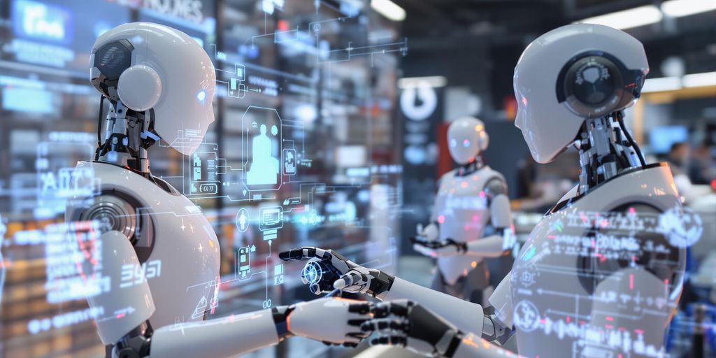 Robots atendiendo clientes eficientemente.