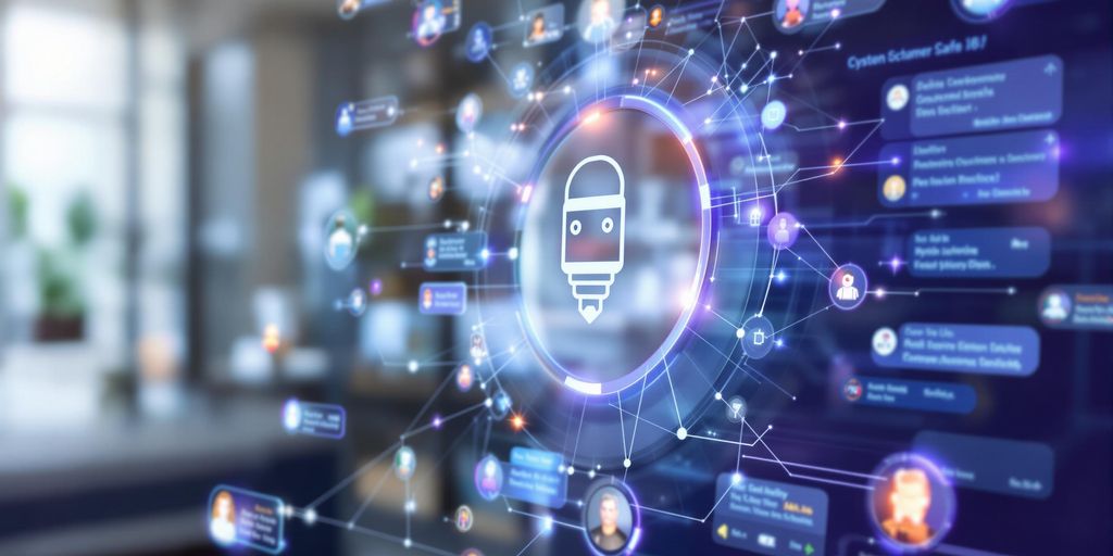 Bots e interfaz de atención al cliente interactuando.