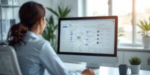 Automatización emails para atención al cliente 2 mujer interactuando con plataforma de campañas automatizadas