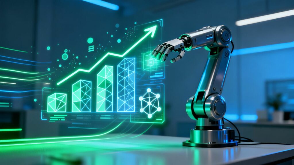 Robot automatizando ventas y soporte con IA.